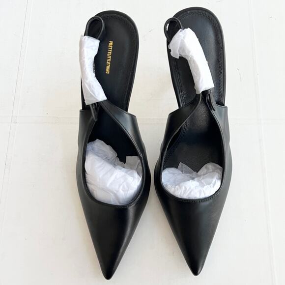 New PLT Black PU Point Tie Buckle Sling Back Heeled Sandals Womens SIZE 8 - Picture 3 of 11